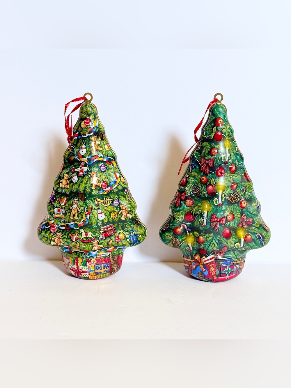 2 VTG 1994 Silver Crane Christmas Tree Tins w/ Cookie Cutters Made in England